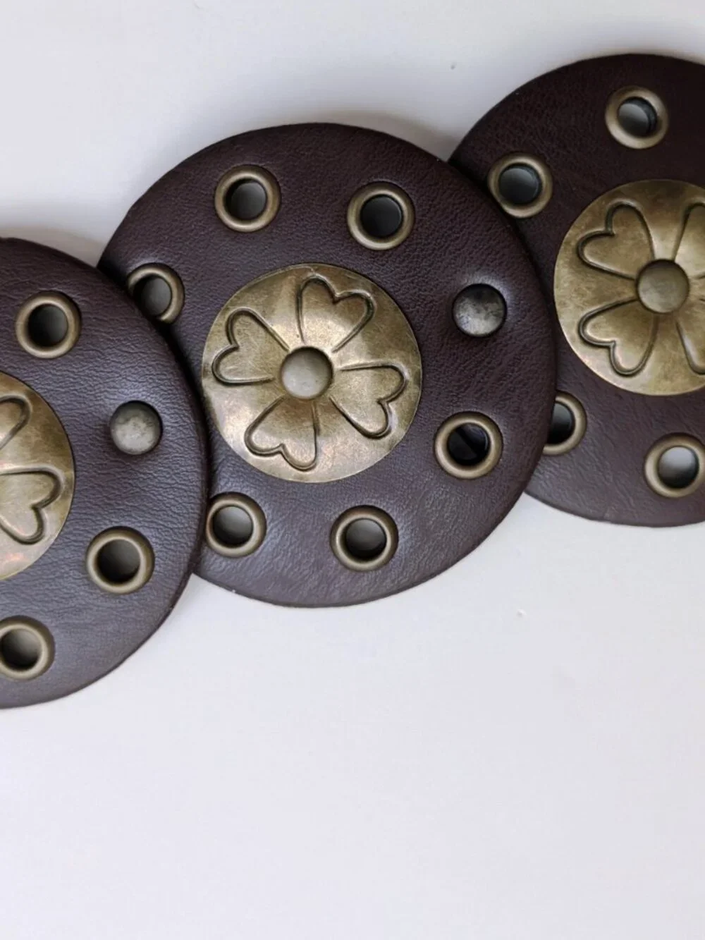Vintage Boho Leather Brass Medallion Disc Belt